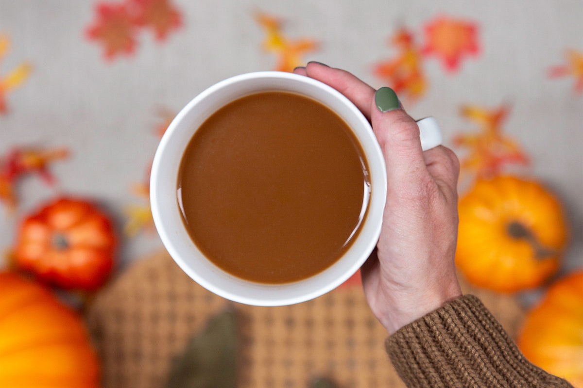 top down view of pumpkin spice latte