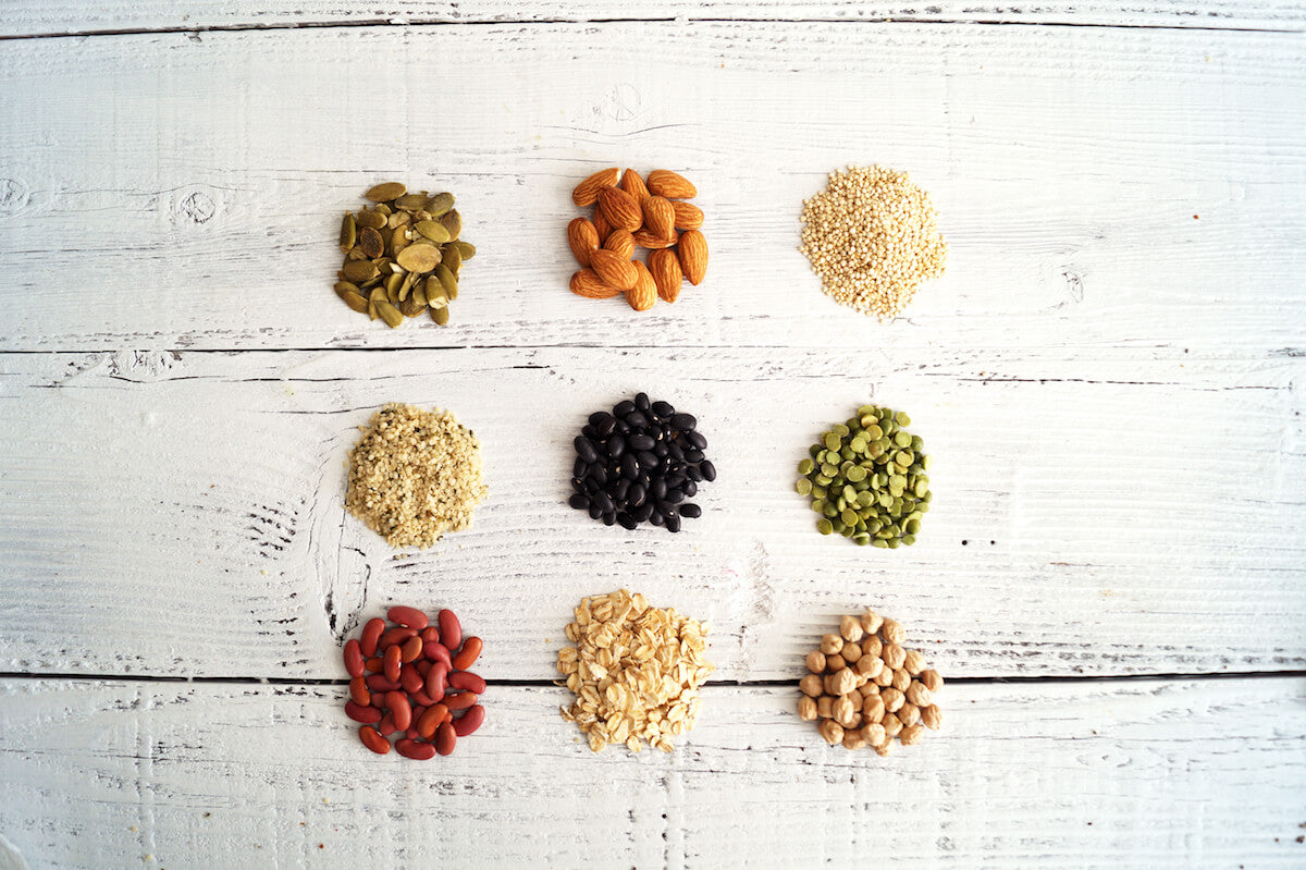 top down view of multiple plant based sources of protein