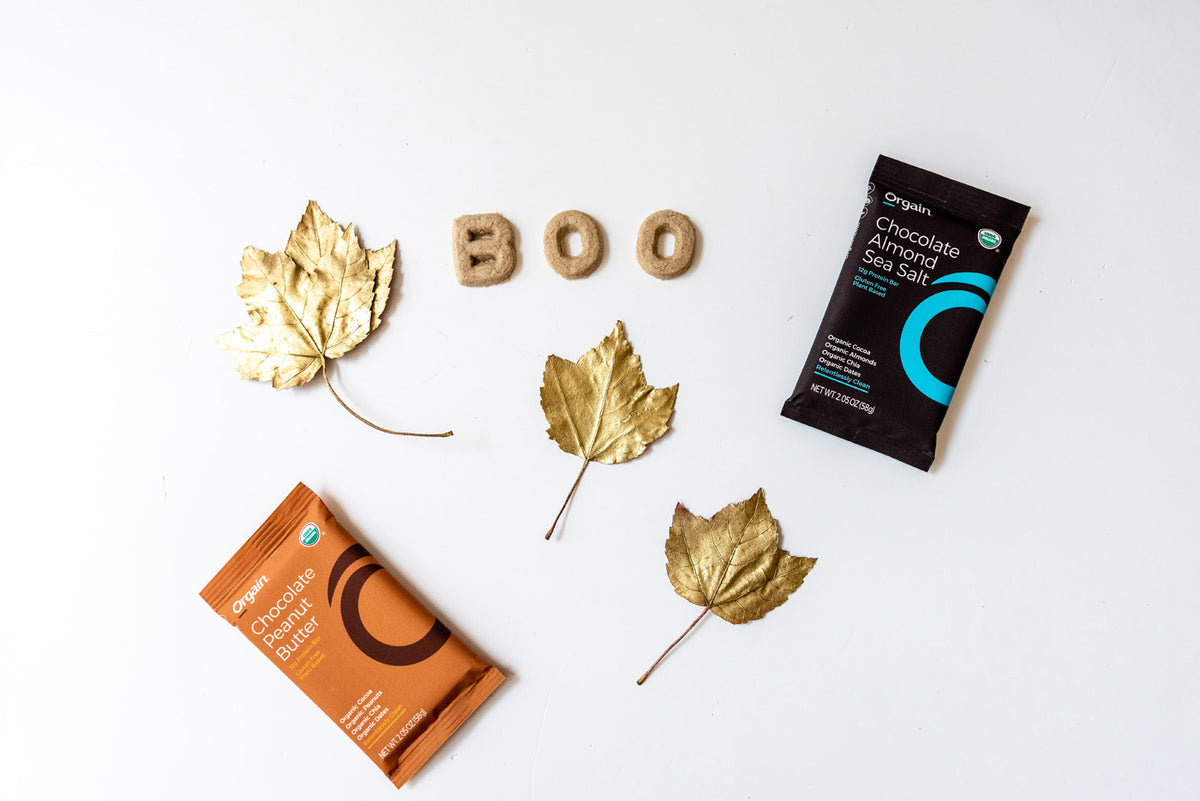 orgain protein bars with the word BOO in between