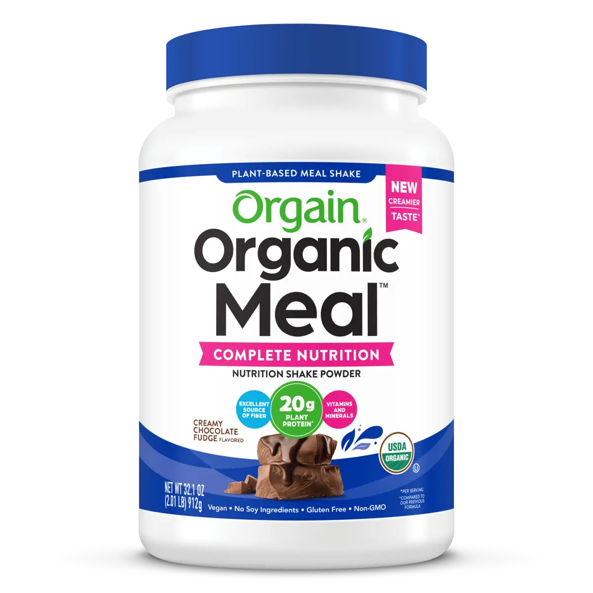 Front of Organic Meal Powder Creamy Chocolate Fudge Flavor in the 2.01lb Canister Size