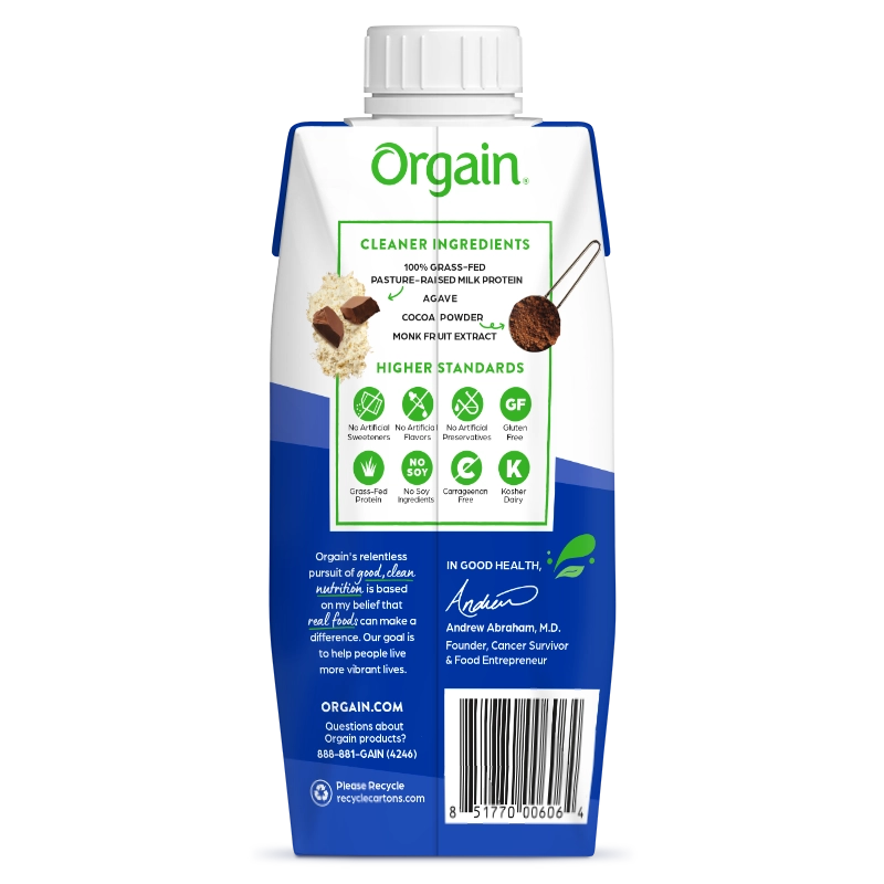 Back of 20g Clean Protein Shake Creamy Chocolate Fudge Flavor in the 12 Shakes Size