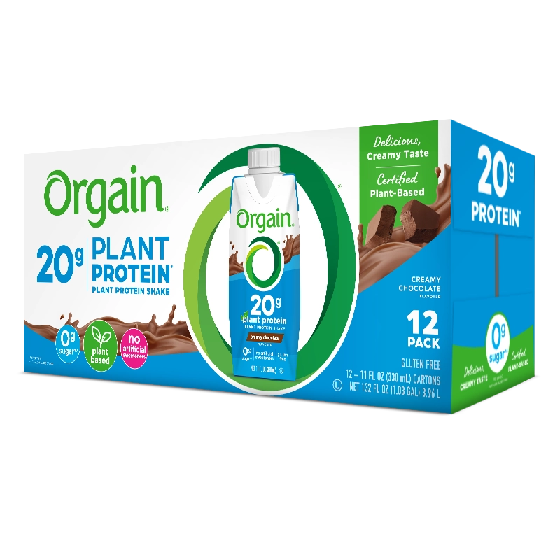 Angled Right side of 20g Plant-Based Protein Shake Creamy Chocolate Flavor