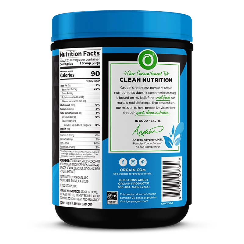 Right side of Keto Collagen Protein Powder - Vanilla  Flavor in the 0.88lb Canister Size
