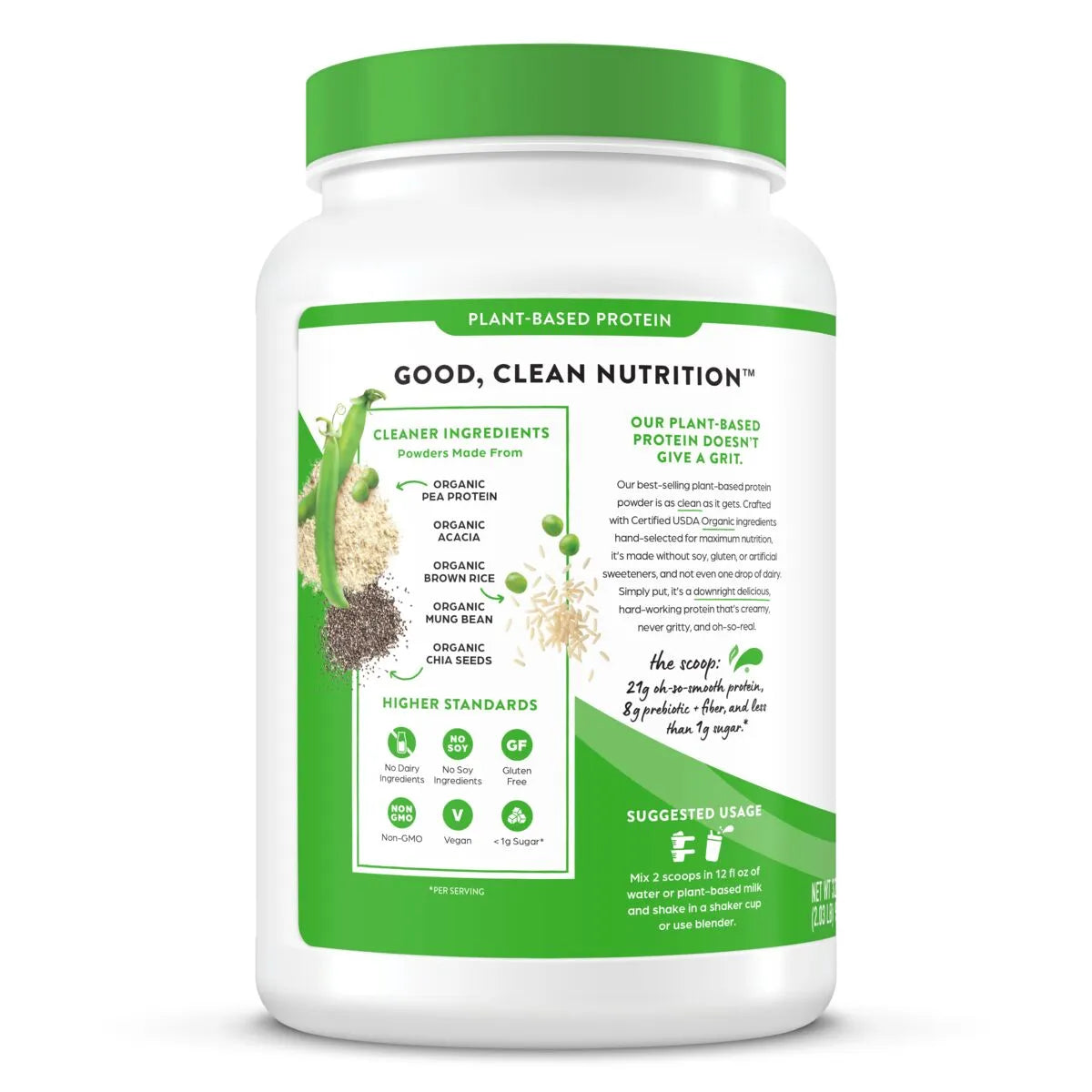 Left side of Organic Protein Plant Based Protein Powder - Strawberries & Cream  Flavor in the 2.03lb Canister Size
