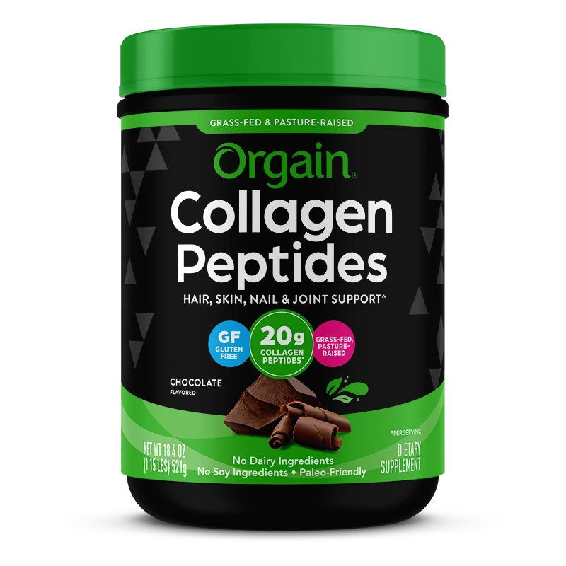Front of Grass Fed Pasture Raised Collagen Peptides - Chocolate  Flavor in the 1.15lb Canister Size