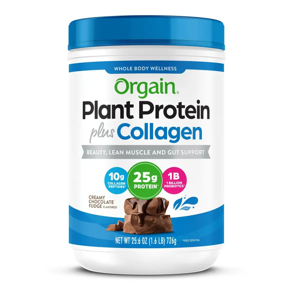 Orgain Plant Protein Plus Collagen container on a white background