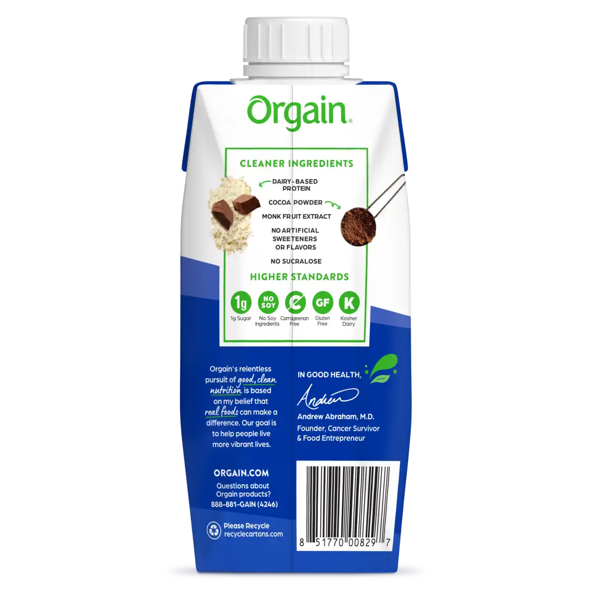 Back of 30g Protein Shake single in chocolate fudge flavor