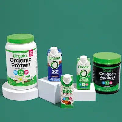 Orgain's Best Sellers on a green background